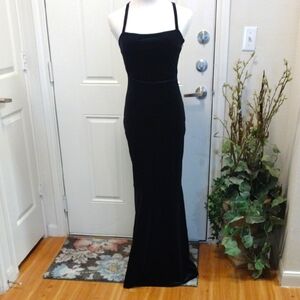 💥 SALE- Jessica McClintock Black Maxi Dress With Rhinestone Detail, Sz 5/6 NWOT